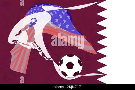Ein Fußballspieler, der eine Vektorzeichnung mit einer Kugelsilhouette aufnimmt Stock Vektor
