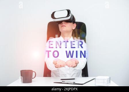 Textüberschrift mit „Enter to Win“. Ein Wort über den Tausch von etwas Wert gegen einen Preis oder eine Gewinnchance Stockfoto