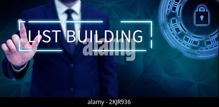 Textbeschriftung zur Erstellung der Liste. Business Showcase-Datenbank mit Personen, die Sie mit Ihrer Marketingbotschaft kontaktieren können Stockfoto