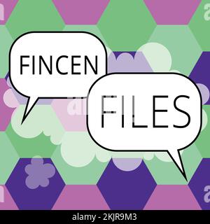 Textzeichen mit FinCEN-Dateien. Konzept, das Transaktionen mit finanziellen Vermögenswerten und Verbindlichkeiten bedeutet Stockfoto