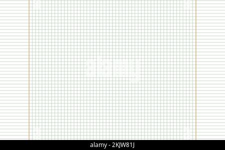 Diagrammpapier. Bedruckbares quadratische Rasterpapier mit horizontalen Farblinien. Geometrischer Hintergrund für Schule, Texturen, Notizbuch, Tagebuch. Realistisches Futter Stock Vektor