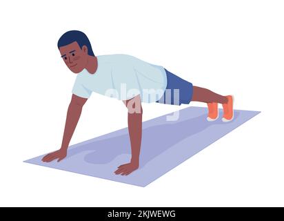 Ein starker Mann, der Push-ups macht, halbflacher Vektorcharakter Stock Vektor