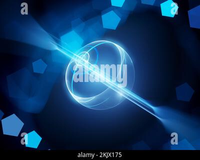 Blau leuchtendes globales Überwachungsziel abstrakter Hintergrund, computergeneriert, 3D-Rendering Stockfoto