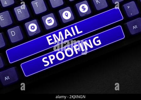 Signieren Sie mit E-Mail-Spoofing. Word für den sicheren Zugriff auf und den Inhalt eines E-Mail-Kontos oder -Dienstes Stockfoto