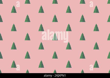 Grüner weihnachtsbaum auf pinkfarbenem Papierkunst abstrakter Hintergrund mit Himmel- und Liniendesign für frohe weihnachten, Posterkarte, Banner, Geschenkkarte, weihnachten Stock Vektor