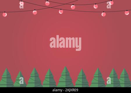 Grüner weihnachtsbaum auf rotem Papier abstrakter Hintergrund mit Himmel- und Liniendesign für frohe weihnachten, Posterkarte, Banner, Geschenkkarte, weihnachten Stock Vektor