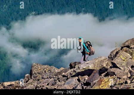 Trekking in den North Cascades, Pacific Crest Trail, Washington, USA Stockfoto