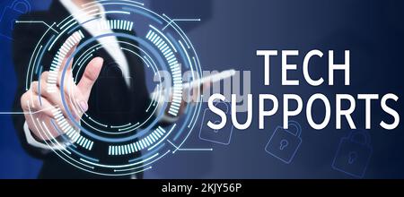 Schreiben Text anzeigen Tech Supports. Hilfewort von Techniker Online oder Call Center Customer Service Stockfoto