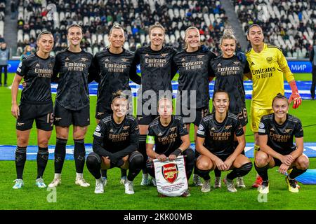 Turin, Italien. 24.. November 2022. Der Start-11 von Arsenal für das UEFA Women's Champions League-Spiel zwischen Juventus und Arsenal im Juventus-Stadion in Turin. (Foto: Gonzales Photo/Alamy Live News Stockfoto