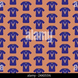 T-Shirt mit dem Bild eines Hirsches - ein nahtloses Vektormuster Stock Vektor