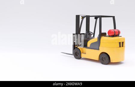 Ein 3D-Rendering eines Gabelstaplers auf weißem Hintergrund Stockfoto