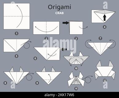 Origami-Tutorial. Origami-Plan für Kinder. Krabben. Stock Vektor