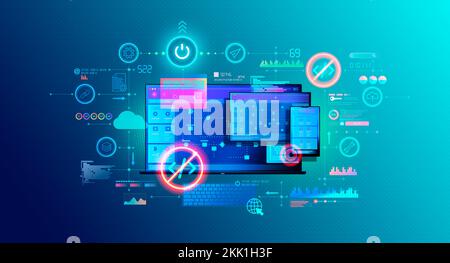 Low-Code- und No-Code-Entwicklungsplattformen – LCDP und NCDP – Softwareentwicklung mit grafischen Schnittstellen – konzeptionelle Illustration Stockfoto