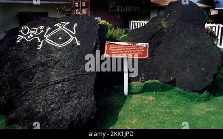 Karib Petroglyphen Old Town Road St. Kitts die Karibs (die diese Insel bewohnten) Chief Tegreman begrüßte 1623 die ersten europäischen Siedler Stockfoto