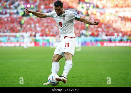 25.. November 2022; Ahmed bin Ali Stadium, Al Rayyan, Katar; FIFA Fußball-Weltmeisterschaft, Wales gegen Iran; Karim Ansarifard aus Iran Stockfoto