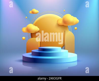 Podium mit Beleuchtung, Podestszene mit für Award, Dekor-Element Hintergrund. Vektorgrafik Stock Vektor