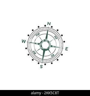 Kompass-Logo-Design. Zeiger nach Norden, Süden, Osten, Westen, Kompasssymbol. Wegbeschreibung. Darstellung des vektorelements. Stock Vektor