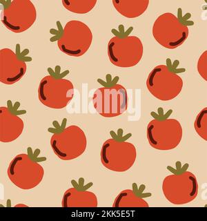 Vektortomaten-Nahtloses Muster. Sich wiederholender Tomatenhintergrund auf pinkfarbenem Hintergrund. Vektordarstellung Stock Vektor