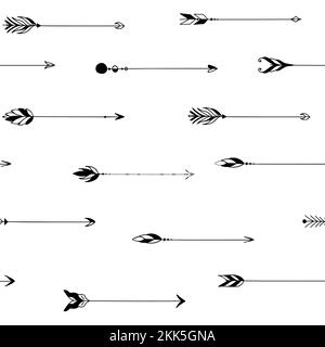 Nahtloser Hintergrund mit schwarzen Pfeilen im Bo-Stil. Isoliert auf weißem Hintergrund. Stock Vektor