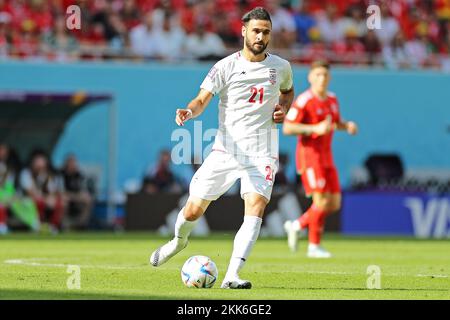 25.. November 2022; Ahmed bin Ali Stadium, Al Rayyan, Katar; FIFA Fußball-Weltmeisterschaft, Wales gegen Iran; Ahmad Nourollahi aus Iran Stockfoto