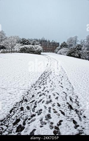 Snowy Keele University Grounds Stockfoto