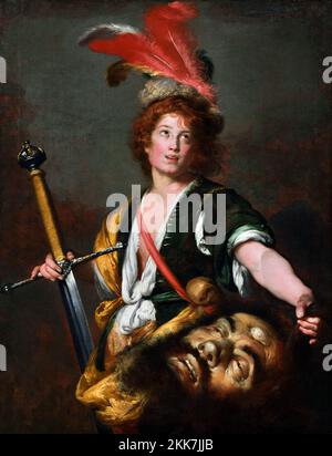 David mit dem Kopf von Goliath von Bernardo Strozzi (1582-1644), Öl auf Leinwand, c. 1636 Stockfoto