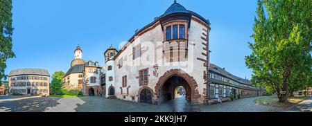 Büdingen, Deutschland - 22. Januar 2020: Blick auf die alte Burg von Budingen, Deutschland. Stockfoto