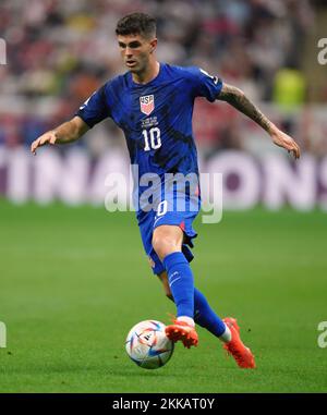 Während der FIFA-Weltmeisterschaft Gruppe B im Al Bayt Stadium, Al Khor, war es das Christian Pulisic der USA. Foto: Freitag, 25. November 2022. Stockfoto