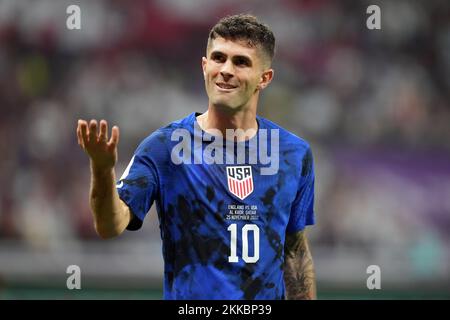 Während der FIFA-Weltmeisterschaft Gruppe B im Al Bayt Stadium, Al Khor, war es das Christian Pulisic der USA. Foto: Freitag, 25. November 2022. Stockfoto