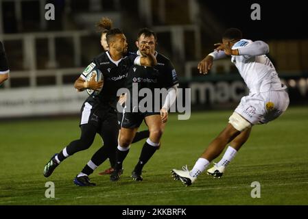 Newcastle, Großbritannien. 10.. September 2022. Elliott Obatoyinbo von Newcastle Falcons in Aktion während des Gallagher Premiership-Spiels zwischen Newcastle Falcons und Exeter Chiefs am Freitag, den 25.. November 2022 im Kingston Park, Newcastle. (Kredit: Chris Lishman | MI News) Kredit: MI News & Sport /Alamy Live News Stockfoto