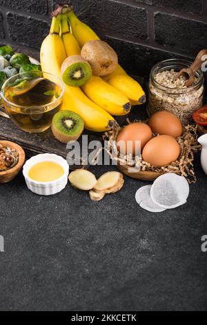 Sortiment von Produkten, die Melatonin enthalten Stockfoto