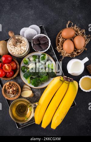 Sortiment von Produkten, die Melatonin enthalten Stockfoto