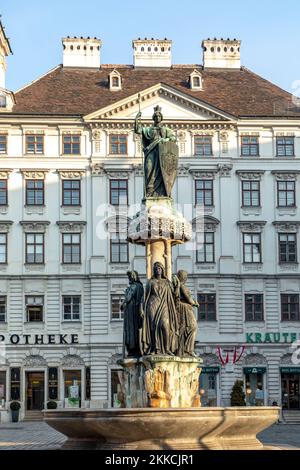 Wien, Österreich - 18. FEB 2019: Österreich-Brunnen am Freyung-Platz. Stockfoto