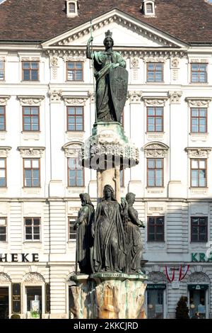 Wien, Österreich - 18. FEB 2019: Österreich-Brunnen am Freyung-Platz. Stockfoto