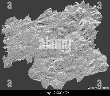 Topographische negative Reliefkarte der Stadt VELBERT mit weißen Konturlinien auf dunkelgrauem Hintergrund Stock Vektor