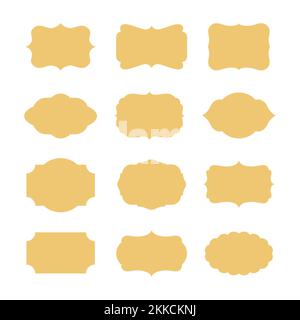 Zierschilderrahmen. Alte kunstvoll verzierte Etiketten, dekorativer Vintage-Rahmen und Retro-Emblem. Königliche Hochzeitsabzeichen, Verkaufsaufkleber oder Einladungskarte. Stock Vektor