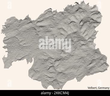 Topographische Reliefkarte der Stadt VELBERT mit schwarzen Konturlinien auf altbeigem Hintergrund Stock Vektor