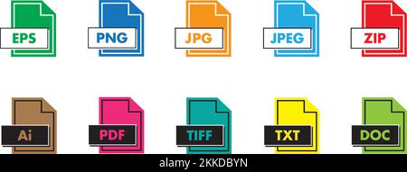 Eine Vektordarstellung eines Satzes verschiedener Dokumentdateiformate auf weißem Hintergrund Stock Vektor