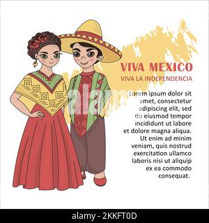 UNABHÄNGIGKEIT MEXIKO Lateinische ethnische traditionelle Folk Journey Reise Cartoon Clip Art Vector Illustration Set für Print Stock Vektor