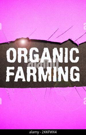 Begrifflicher Titel Organic Farming. Unternehmerischer Ansatz Agrarsystem, das eine ökologisch begründete Schädlingsbekämpfung einsetzt Stockfoto