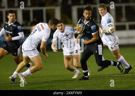 Newcastle, Großbritannien. 10.. September 2022. Elliott Obatoyinbo von Newcastle Falcons in Aktion während des Gallagher Premiership-Spiels zwischen Newcastle Falcons und Exeter Chiefs am Freitag, den 25.. November 2022 im Kingston Park, Newcastle. (Kredit: Chris Lishman | MI News) Kredit: MI News & Sport /Alamy Live News Stockfoto