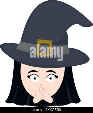 vektordarstellung eines Hexenkartoons, der ihren Mund mit ihren Händen bedeckt Stock Vektor