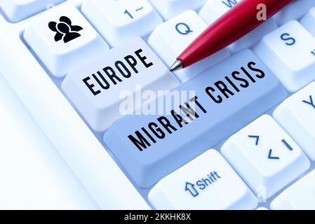 Begrifflicher Titel: Migrantenkrise in Europa. Geschäftskonzept Europäische Flüchtlingskrise ab 2015 Stockfoto