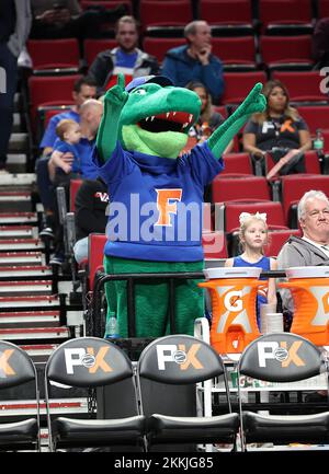 Oregon, USA 25.. November 2022. 25. November 2022: Der Florida Gator feiert im Moda Center, Portland, OR, die große Führung der Gators beim NCAA-Basketballspiel PK85 zwischen den Oregon State Beavers und den Florida Gators. Larry C. Lawson/CSM (Cal Sport Media via AP Images) Kredit: CAL Sport Media/Alamy Live News Stockfoto