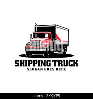Ein Vektordesign mit einem roten Logo für einen Lieferwagen und einem bearbeitbaren Text unten Stock Vektor