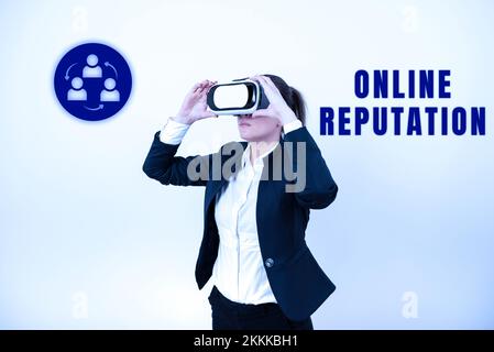 Handgeschriebenes Schild Online Reputation, Internet Concept Reliability Ranking Review Bewertung Zufriedenheitsqualität bewerten Stockfoto