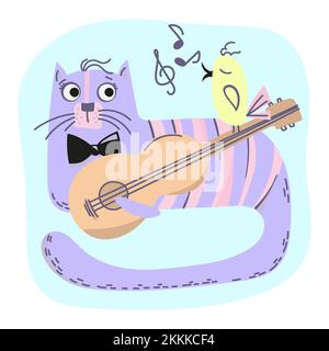 MUSIC CAT Comic Flachdesign Cartoon Clip Art Vector Illustration Set zum Drucken Stock Vektor