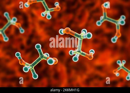 Ethylenglykol-Molekül, Abbildung 3D Stockfoto