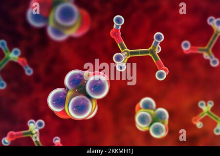 Ethylenglykol-Molekül, Abbildung 3D Stockfoto