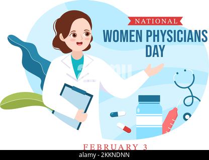 National Women Physicians Day am 3. Februar zur Ehrung landesweiter Ärztinnen in flacher Cartoon Handzeichnung von Vorlagen Illustration Stock Vektor